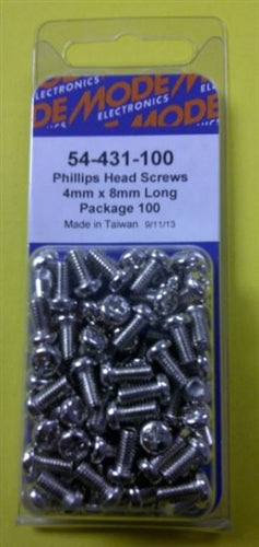 Mode 54-431-100 4mm x 8mm Nickel Plated Round Phillips Head Bolts / Screws (Metric) 100/Pack
