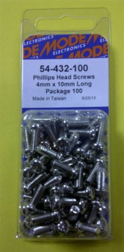 Mode 54-432-100 4mm x 10mm Nickel Plated Round Phillips Head Bolts / Screws (Metric) 100/Pack