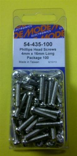 Mode 54-435-100 4mm x 16mm Nickel Plated Round Phillips Head Bolts / Screws (Metric) 100/Pack