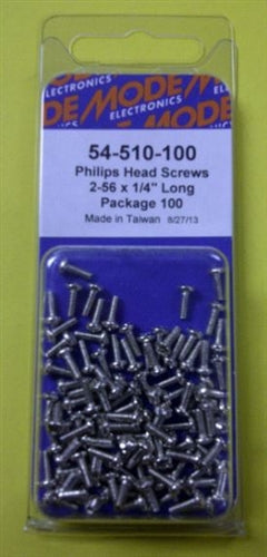 Mode 54-510-100 2-56 1/4" Nickel Plated Round Phillips Head Bolts / Screws (Unc) 100/Pack