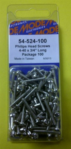 Mode 54-524-100 4-40 3/4" Nickel Plated Round Phillips Head Bolts / Screws (Unc) 100/Pack