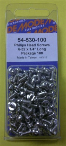 Mode 54-530-100 6-32 1/4" Nickel Plated Round Phillips Head Bolts / Screws (Unc) 100/Pack