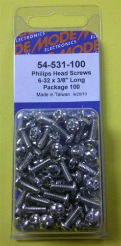 Mode 54-531-100 6-32 3/8" Nickel Plated Round Phillips Head Bolts / Screws (Unc) 100/Pack
