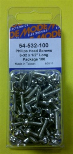 Mode 54-532-100 6-32 1/2" Nickel Plated Round Phillips Head Bolts / Screws (Unc) 100/Pack