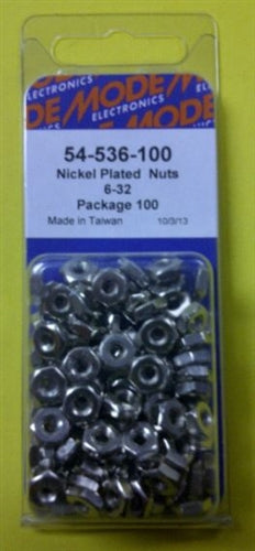 Mode 54-536-100 #6 Nickel Plated Nuts (Unc) 100/Pack