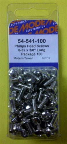 Mode 54-541-100 8-32 3/8" Nickel Plated Round Phillips Head Bolts / Screws (Unc) 100/Pack