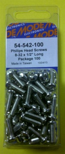 Mode 54-542-100 8-32 1/2" Nickel Plated Round Phillips Head Bolts / Screws (Unc) 100/Pack