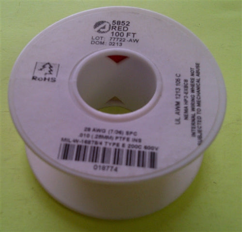 Alpha 28AWG Teflon Red Hookup Wire (100 Feet) 5852-100RED (-60C - 200C)