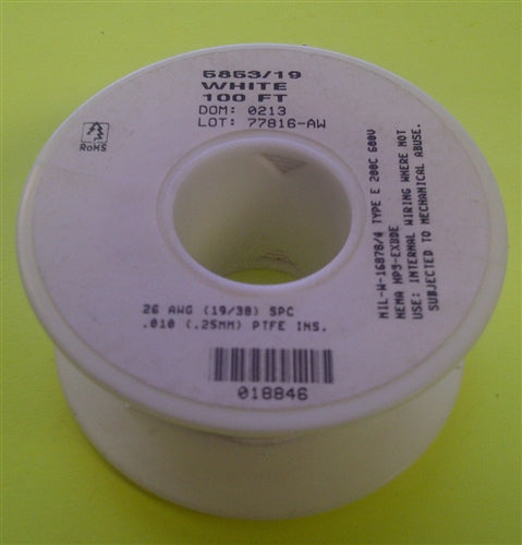 Alpha 26AWG Teflon White Hookup Wire 5853/19-100WHT (100 Feet) 19/38 200C