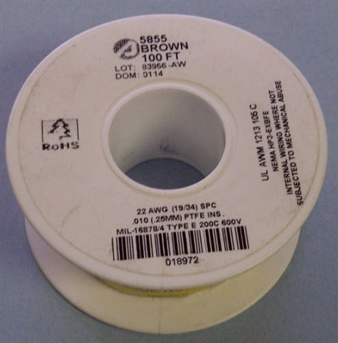 Alpha 22AWG Teflon Brown Hookup Wire (100 Feet) 5855-100BRN (-60C - 200C)