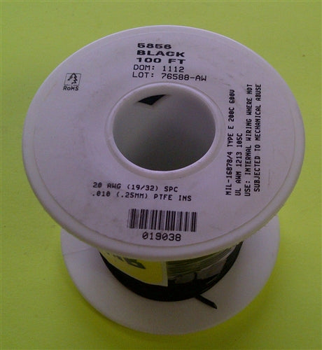 Alpha 20AWG Teflon Black Hookup Wire (100 Feet) 5856-100BLK (-60C - 200C)