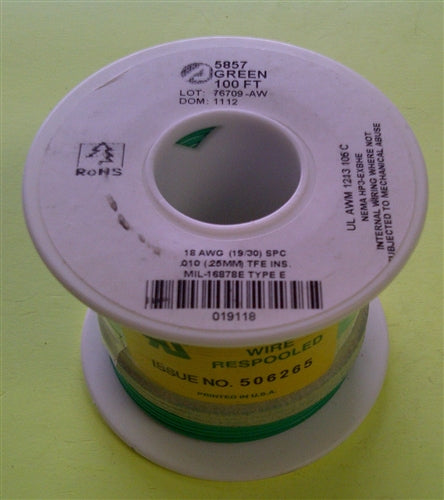 Alpha 18AWG Teflon Green Hookup Wire (100 Feet) 5857-100GRN (-60C - 200)