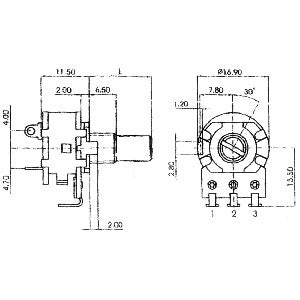 Mode 62-222-0 Linear Potentiometer 1k Ohm with 1 Amp Switch, .125W @ 150VAC
