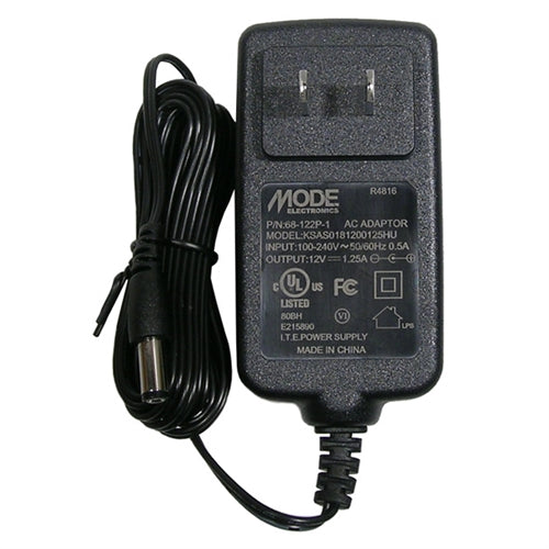 Mode 68-122P-1 Power Supply 12VDC 1.25A (Ctr+), Wall Mount Adapter, 90-240VAC 50/60Hz Input, Regulated, 2.1mm Plug
