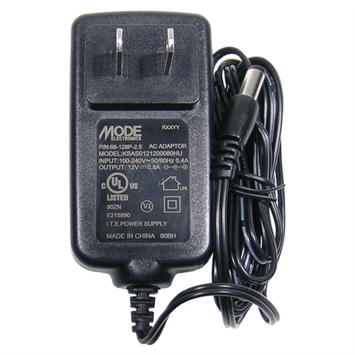 Mode 68-128P-2.5 Power Supply 12VDC 800mA (Ctr+) Wall Mount Adapter, 2.5mm Plug, Regulated / Switching