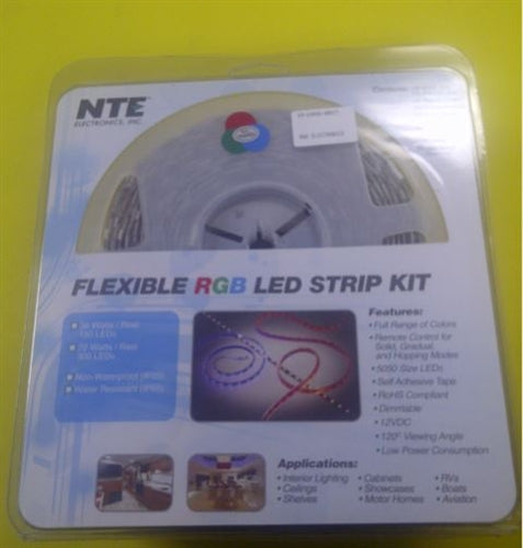 NTE 16.4ft 12V 24W LED Strip Kit (RGB) 69-53RGB-WRKIT C/W Remote Control & Remote Receiver Water Resistant (IP65)