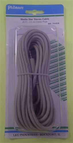 Philmore 70-018 Stereo 3.5mm Cable Male-Male, 25' Length
