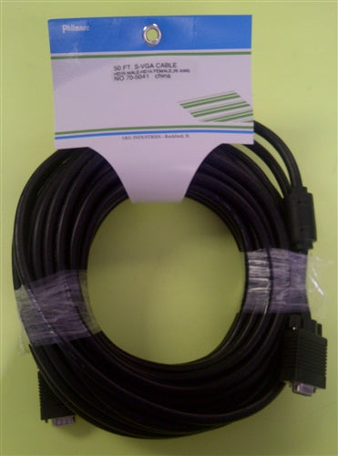 Philmore 70-5041 High Resolution Super VGA (S-Vga) Cable, High Density 15 Pin D-Sub, Male-Female, 50' Length