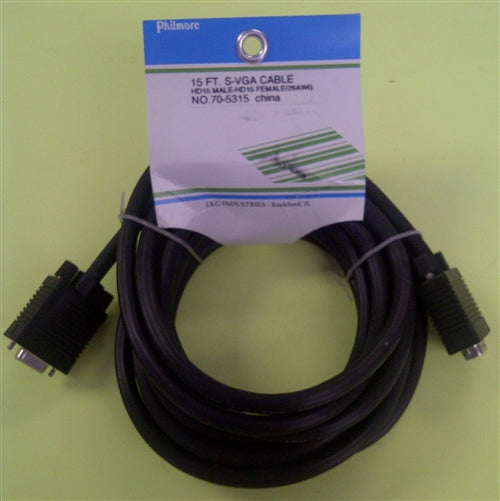 Philmore 70-5315 High Resolution Super VGA (S-Vga) Cable, High Density 15 Pin D-Sub, Male-Female, 15' Length