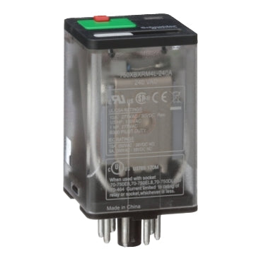Schneider 750XBXRM4L-240A Relay 240VAC DPDT 8 Pin Octal, 10A@277VAC/30VDC, cUL/CSA
