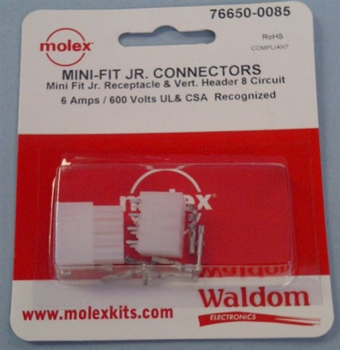 Molex Mini-Fit Jr. 8 Pole/Circuit Locking Connector Kit, Vertical Header, Pins 18-24AWG 76650-0085