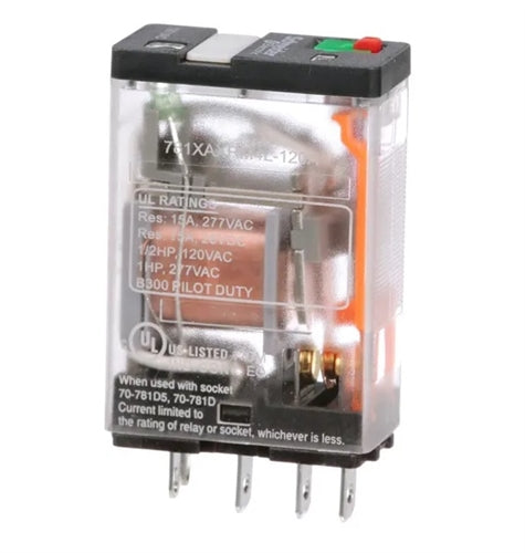 Schneider 781XAXRM4L-120A Relay 120VAC SPDT 5 Pin Slimline, CSA: 15A@150VAC/28VDC 10A@277VAC, with Test Button & LED