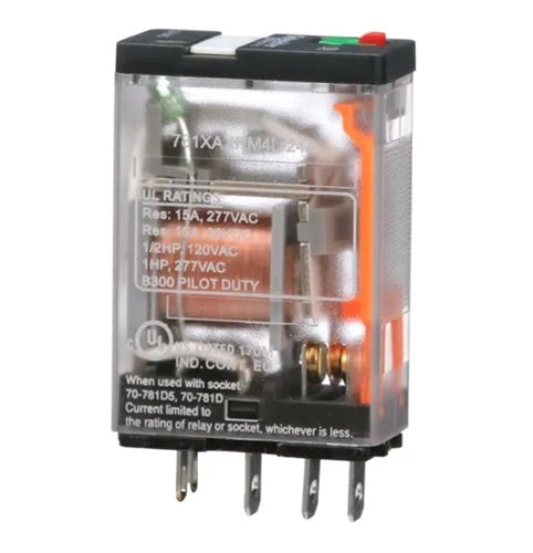 Schneider 781XAXRM4L-24A Relay 24VAC SPDT 5 Pin Slimline, CSA: 15A@150VAC/28VDC 10A@277VAC, with Test Button & LED