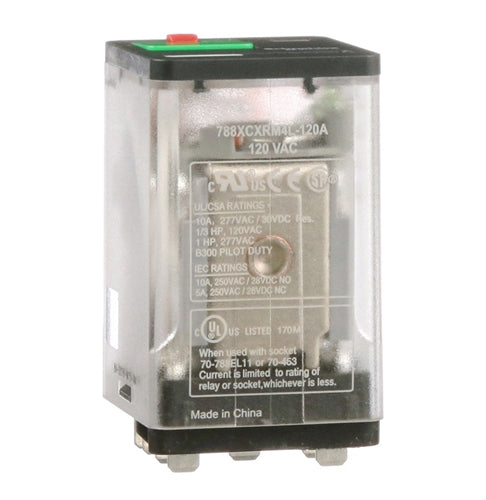 Schneider 788XCXRM4L-120A Relay 120VAC 3PDT 11 Pin, 10A@277VAC/30VDC, with Test Button & LED, cUL/CSA