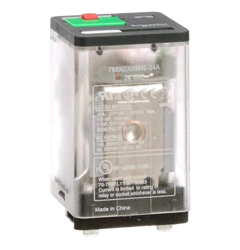 Schneider 788XCXRM4L-24A Relay 24VAC 3PDT 11 Pin, 10A@277VAC/30VDC, with Test Button & LED, cUL/CSA