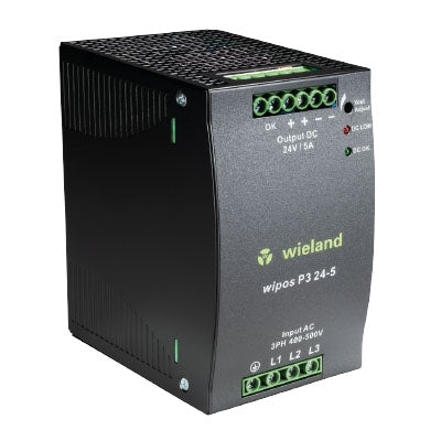 Wieland 81.000.6160.0 Wipos P3 24-5 24VDC 5AMP DIN Rail Mount Switching Power Supply, 3 Phase