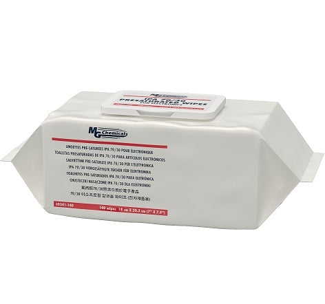 MG Chemicals 8241-140 IPA 70/30 Presaturated Wipes (140 Wipes/Pack) Resealable Soft Pack (Previous Part# 8241-175)
