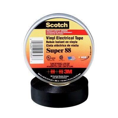 3M Super 88 Scotch Vinyl Electrical Tape, Professional Grade / Heavy Duty, -18 to 105C, 3/4" Wide x 66' Long **CSA**