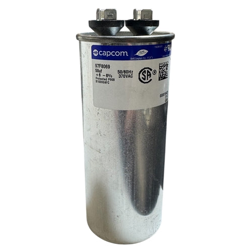 Capcom Genteq 97F8069 Motor Run Capacitor 50uF 370VAC Round ** Rated for Continuous/100% Duty Cycle **