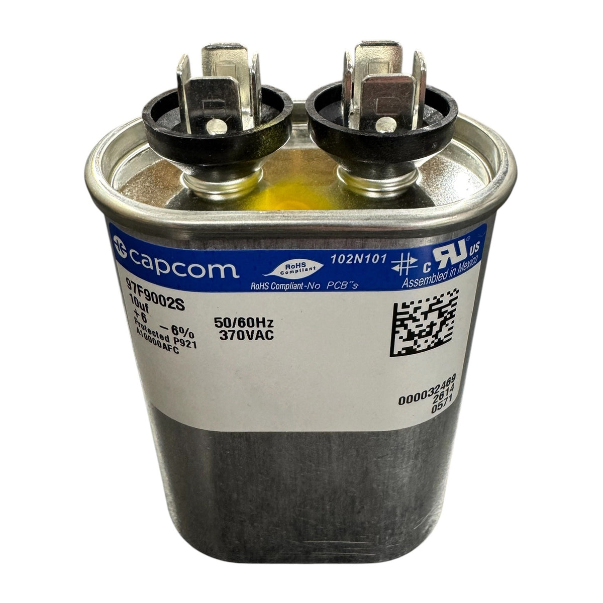 Capcom 97F9002 Motor Run Capacitor 10uF 370VAC Oval ** Rated for Continuous/100% Duty Cycle **