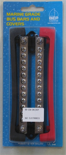 Marinco BB-12W-2NC/DSP Bus Bar 12-Way/100A X2 with Covers, 2 Input Studs, Multi Purpose, 300VAC/48VDC Max, 100AMPS