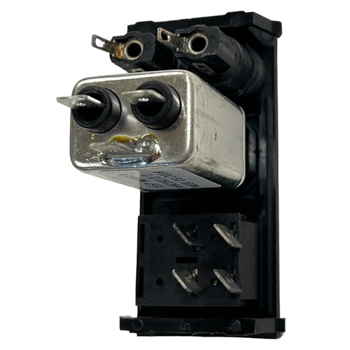Bulgin BZV03/A0620/05 Filtered AC IEC Power Inlet, DPST 6A@250VAC, Two 5mm x 20mm Fuseholders, QC Terminals, CSA