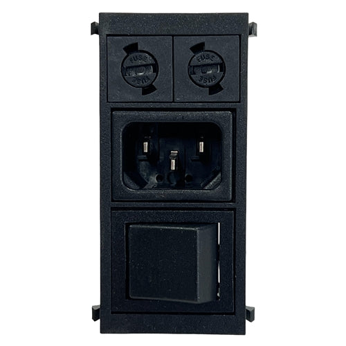 Bulgin BZV03/A0620/05 Filtered AC IEC Power Inlet, DPST 6A@250VAC, Two 5mm x 20mm Fuseholders, QC Terminals, CSA