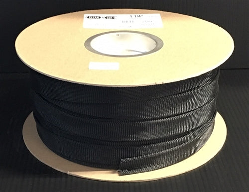 Techflex CCP1.25 Clean Cut 1-1/4" Black Fray-Resistant Expandable PET Braided Sleeving (76M = Full Roll)
