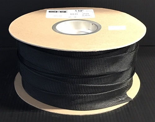 Techflex CCP1.50 Clean Cut 1-1/2" Black Fray-Resistant Expandable PET Braided Sleeving (76M = Full Roll)