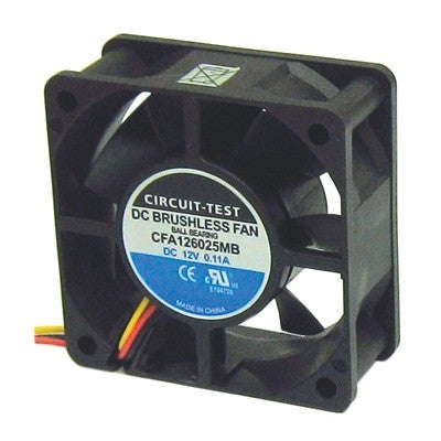 Circuit-Test CFA126025MB 12VDC Ball Bearing 3-WIRE Fan 60mm x 60mm x 25mm 16.7CFM 25dB 3200RPM