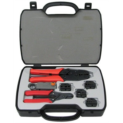 Circuit-Test CTK-3001 Ratchet Crimp Tool Kit, Includes Cable Cutter, Rotary Coaxial Stripper & 5 Die