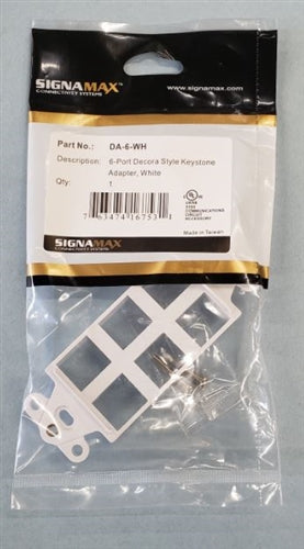 Signamax DA-6-WH 6 Port Decora Style Keystone Adapter, White