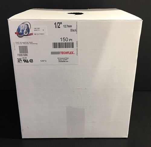 Techflex F6W0.50 Black 1/2" Woven Split Tubular Harness Wrap, Non-Expandable (45M = Full Box)