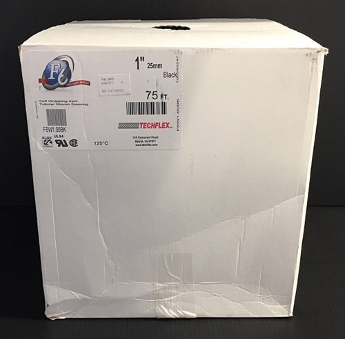 Techflex F6W1.00 Black 1" Woven Split Tubular Harness Wrap, Non-Expandable (23M = Full Box)