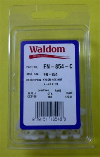 Waldom FN854C 4-40 Nylon Hex Nut 100/Pack