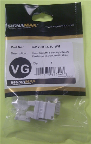 Signamax KJ126MT-C3U-WH Voice-Grade RJ12 CAT3 Keystone Jack, 110 Style Termination, White