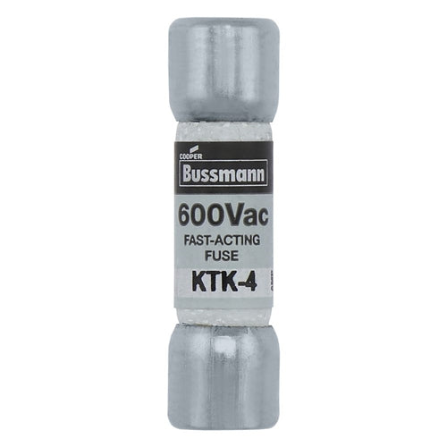 Bussmann KTK-4 Fuse 4 Amp 600VAC Fast Blow Melamine Tube (13/32" x 1-1/2") 4A 4AMP