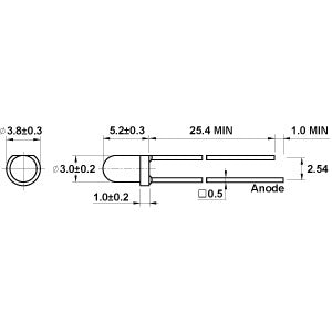 Mode 55-535-0 Green 3mm LED, Brightness 15MCD @ 10mA, 1.9V