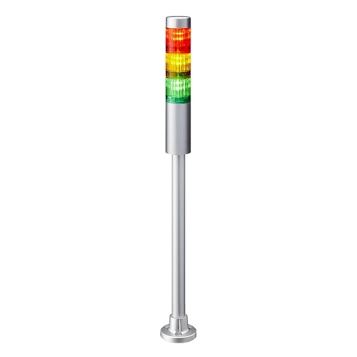 Patlite LR4-302PJNU-RYG 40mm 3-Tier Signal Tower, 24V DC, Pole Mount with Circular Bracket and Cable, No Flashing/Buzzer, Silver