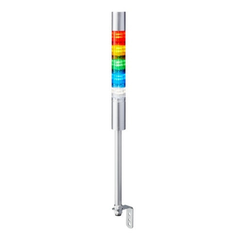 Patlite LR4-502LJBU-RYGBC 40mm 5-Tier Signal Tower, 24V DC, Pole Mount with L Bracket and Cable, Flashing/Buzzer, Silver